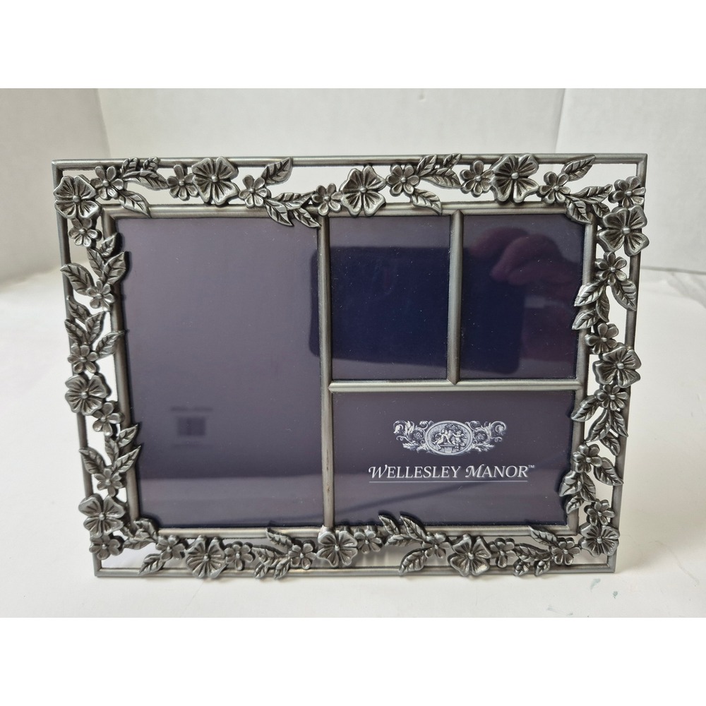 Wellesley Manor Floral Pewter Tone 3 Opening Collage Picture Frame 8.5x6.5